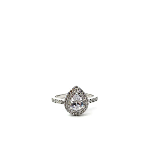 Sterling Silver Teardrop Double Halo Ring