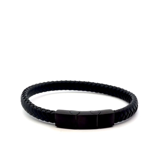 Braided Flat Leather Bracelet with Stainless Steel Magnetic Clasp