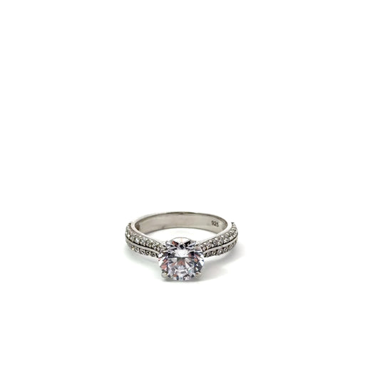 Sterling Silver Solitaire Pavé Ring