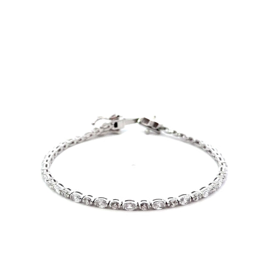 Sterling Silver Oval Bezel Set Tennis Bracelet