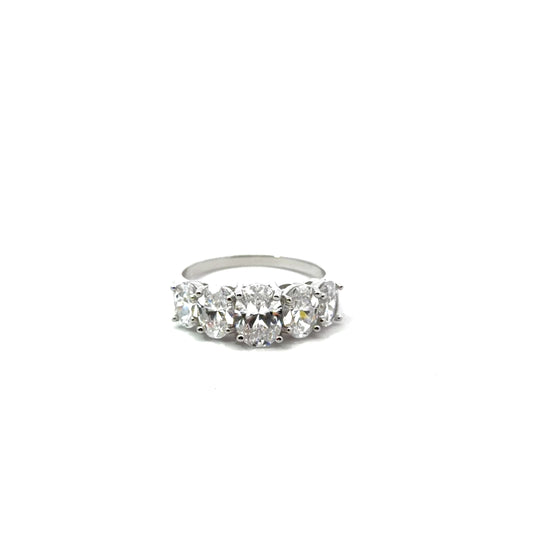 Sterling Silver Five Stone Oval Cut Engagement Ring