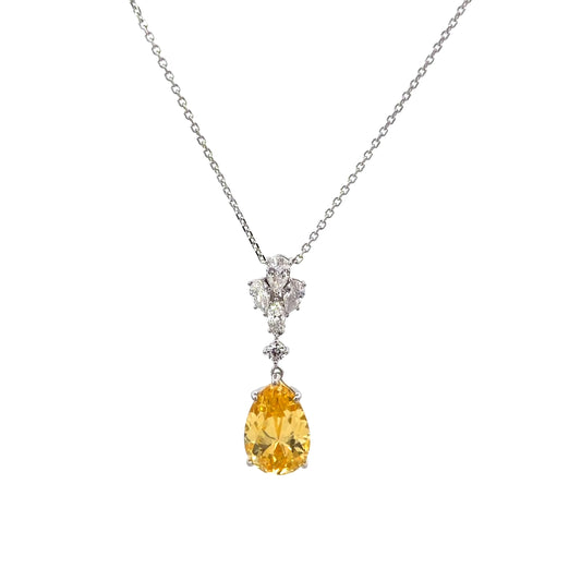 Sterling Silver Fancy Yellow Teardrop Pendant Necklace