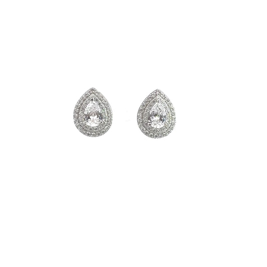 Stud Double Halo Pear Cut Cubic Zirconia Earrings