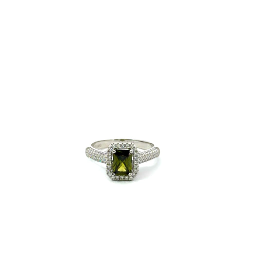 Sterling Silver Emerald Cut Peridot Ring