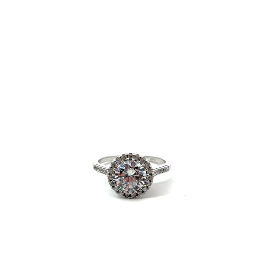 Sterling Silver Radiant Cubic Zirconia Halo Ring