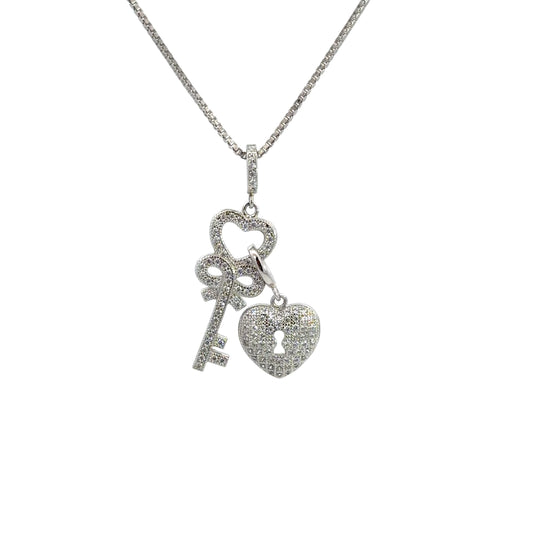 Heart Lock and Key Pendant Necklace