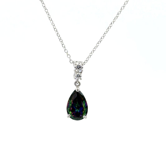 Sterling Silver With Cubic Zirconia Pear Shape Cut Alexandrite Necklace