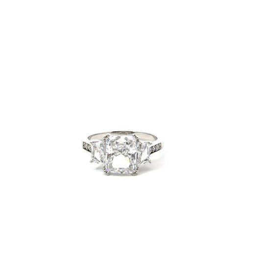 Sterling Silver Three-Stone Cushion Engagement Ring