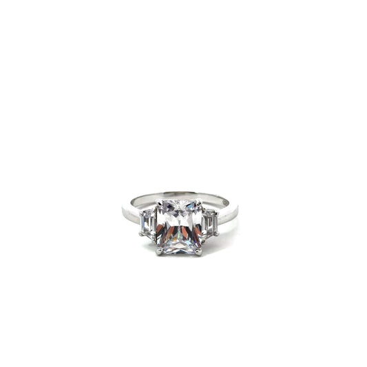Sterling Silver Three Stone Engagement Ring