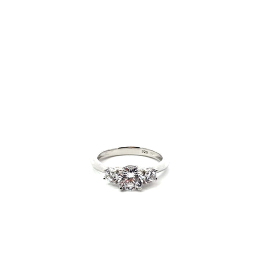 Sterling Silver Three-Stone Princess-Cut Engagement Ring