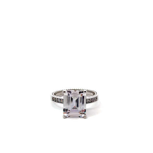 Sterling Silver Radiant Emerald Cut Engagement Ring