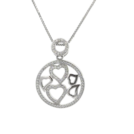 Sterling Silver Open Heart Cubic Zirconia Necklace