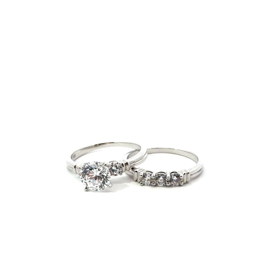 Sterling Silver Three-Stone Wedding Rings