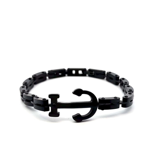 Stainless Steel Black Bracelet with Anchor