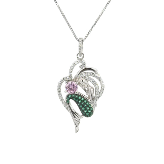 Sterling Silver Mermaid Cubic Zirconia Necklace
