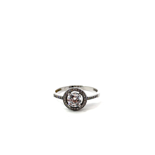 Sterling Silver Round Halo Engagement Ring