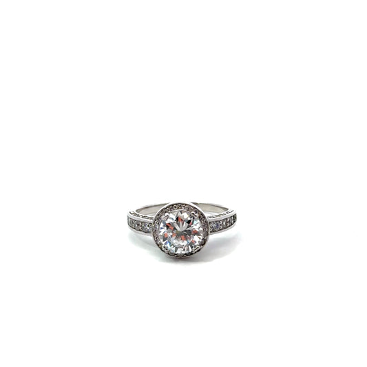 Sterling Silver Radiant Cut Halo Engagement Ring