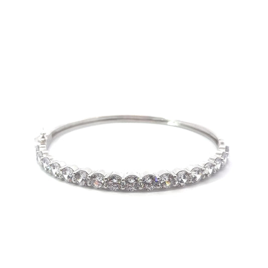 Sterling Silver Round Cubic Zirconia Bangle Bracelet
