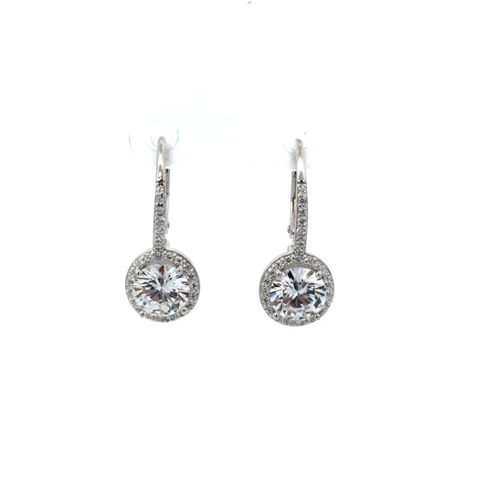 Sterling Silver Radiant Halo Drop Earrings