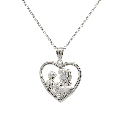 Sterling Silver Mother & Child Heart Pendant Necklace
