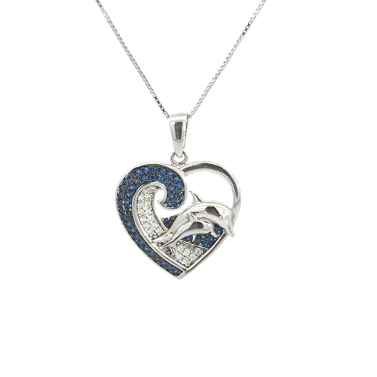Sterling Silver Cubic Zirconia Heart Dolphin inspired Necklace