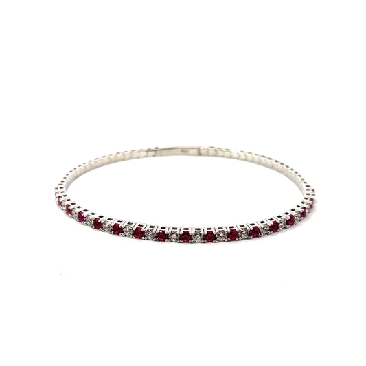Sterling Silver Ruby & Clear Cubic Zirconia Bangle Bracelet