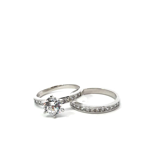 Sterling Silver Channel Wedding Ring Set