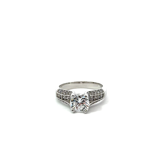 Sterling Silver Radiant Pave Encrusted Engagement Ring