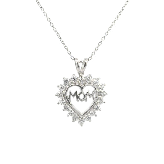 Sterling Silver Cubic Zirconia Open Heart "Mom" Necklace