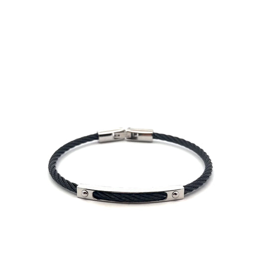 Stainless Steel with Black Cable bangle