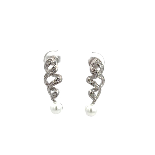 Spiral Drop Cubic Zirconia Pearl Earrings