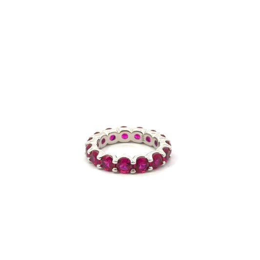 Sterling Silver Cushion cut Ruby Eternity Ring