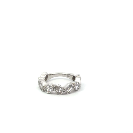 Sterling Silver Cubic Zirconia Filigree Style Ring