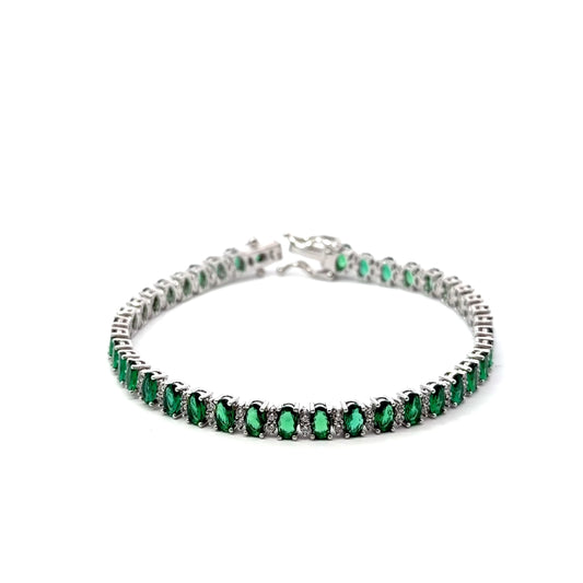 Sterling Silver Oval Emerald Tennis Bracelet