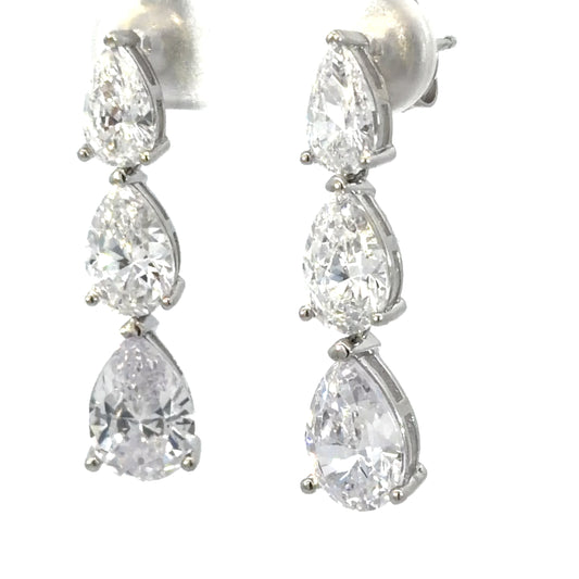 Trio Pear Cut Cubic Zirconia Drop  Earrings