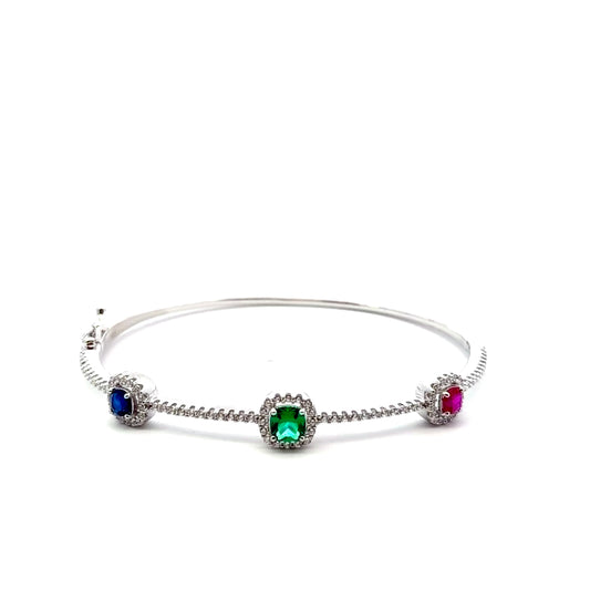 Elegant Multi Stone Halo Cuff Bangle Bracelet