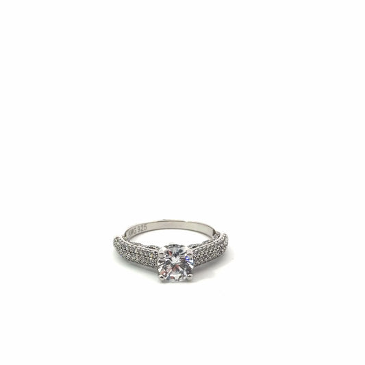 Sterling Silver Luxury Pave Encrusted Engagement Ring