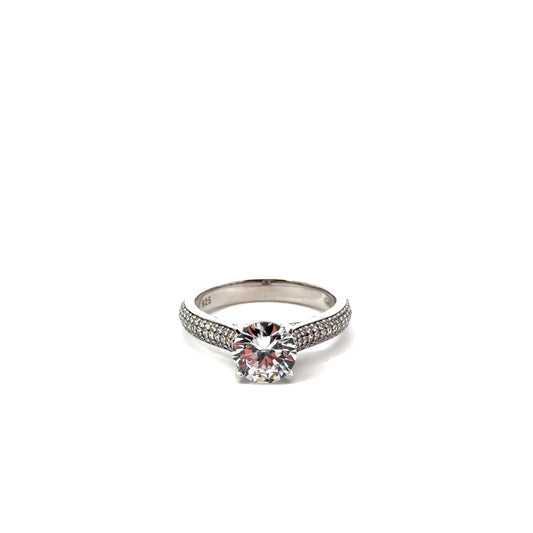 Sterling Silver Pave Encrusted Engagement Ring