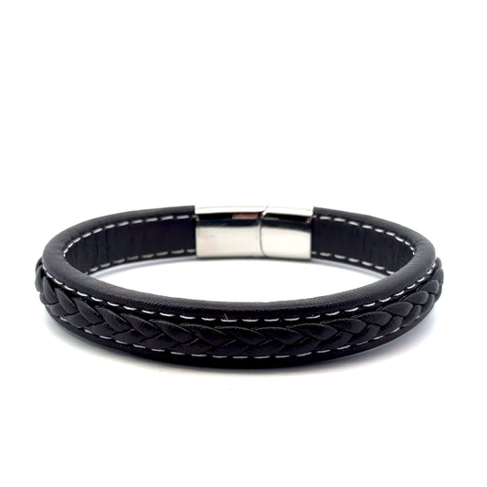Brown Leather Braided Bracelet with Stainless Steel Magnetic Clasp