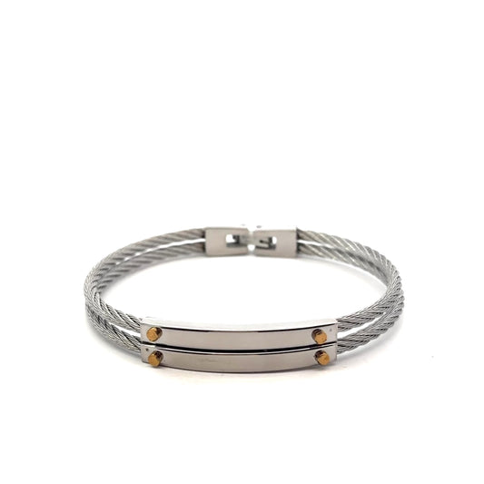 Stainless Steel with Gold Cable Bangle