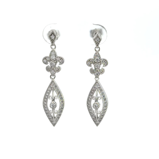 Sterling Silver Cubic Zirconia Vintage Inspired Drop Earrings