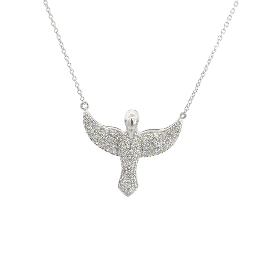 Sterling Silver Cubic Zirconia Pave Encrusted Dove Of Peace Necklace