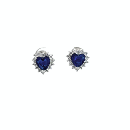 Stud Heart shaped Sapphire Cubic Zirconia Earrings