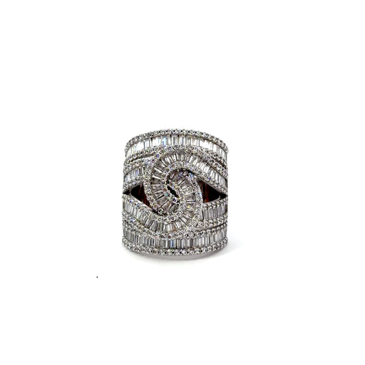 Sterling Silver Bypass Cubic Zirconia Cocktail Ring