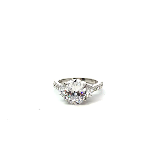 Sterling Silver Three Stone Engagement Ring