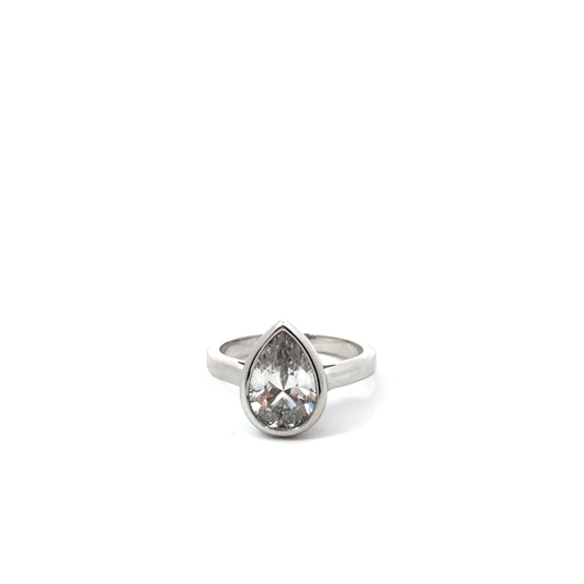 Sterling Silver Pear cut Cubic Zirconia Ring