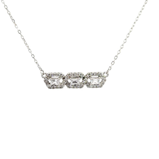 Sterling Silver With Cubic Zirconia Shimmering Bar Necklace