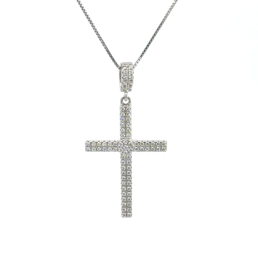 Sterling Silver Pavé Encrusted Cubic Zirconia Cross Necklace