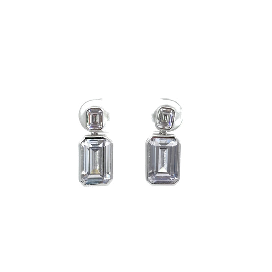 Emerald Cut Bezel Set Drop Earrings