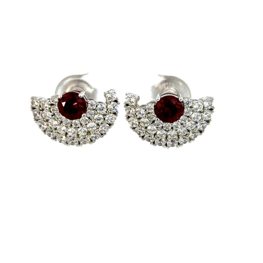 Stud Crescent Ruby Cubic Zirconia Earrings